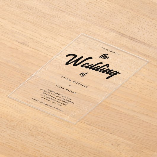 Wildflower bloemen typografie bruiloft acryl uitnodigingen (Laagn)