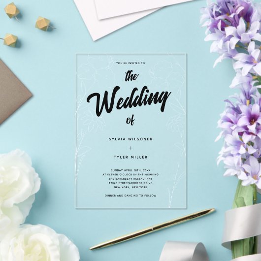 Wildflower bloemen typografie bruiloft acryl uitnodigingen (Insitu (Huwelijk))