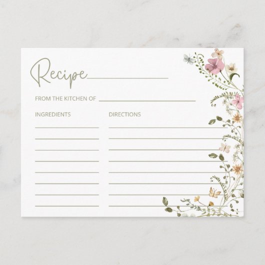 Wildflower Bloemen Vrijgezellenfeest Recept Kaart (Voorkant)