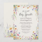 Wildflower Bloemen Waterverf Baby Meisje Douche Kaart (Voorkant / Achterkant)