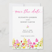 Wildflower Bloemen Waterverf Elegant Script Save The Date (Voorkant)