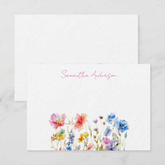 Wildflower Bloemen Waterverf gepersonaliseerd Notitiekaartje (Voorkant / Achterkant)