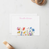 Wildflower Bloemen Waterverf gepersonaliseerd Notitiekaartje (Voorkant / Achterkant in situ)