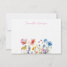 Wildflower Bloemen Waterverf gepersonaliseerd Notitiekaartje