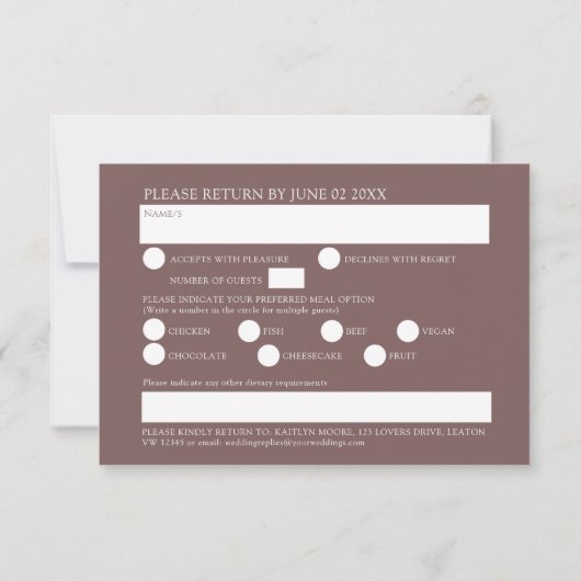 Wildflower bloemenmaaltijd optie bruine herfst bru RSVP kaartje (Achterkant)