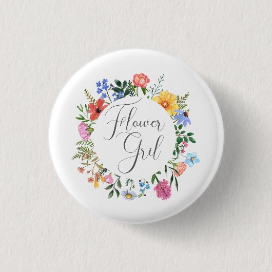 Wildflower Bloemenmeisje Script Bruiloft Ronde Button 3,2 Cm (Voorkant)