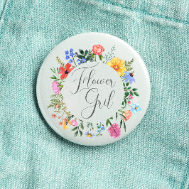 Wildflower Bloemenmeisje Script Wedding Ronde Button 3,2 Cm