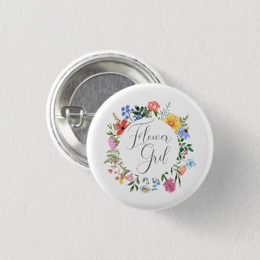 Wildflower Bloemenmeisje Script Wedding Ronde Button 3,2 Cm (Voorkant /achterkant)
