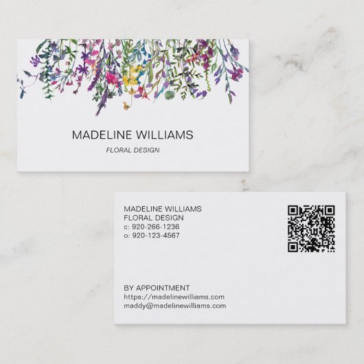 Wildflower bloemenontwerp QR Code Visitekaartje (Voorkant / Achterkant)