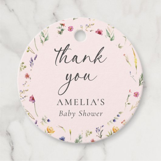 Wildflower bloemenroze Baby shower dank u Bedankjes Labels (Voorkant)