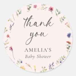 Wildflower bloemenroze Baby shower dank u Ronde Sticker