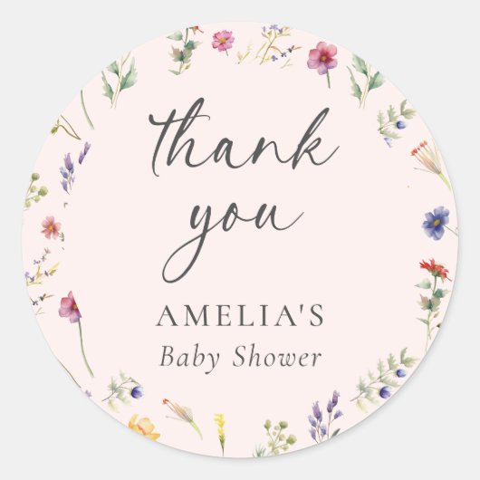 Wildflower bloemenroze Baby shower dank u Ronde Sticker (Voorkant)