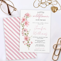 Wildflower bloemenroze waterverf baby girl shower