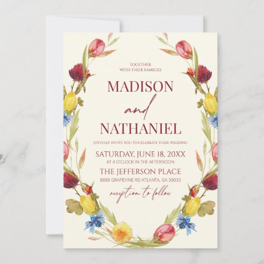 Wildflower bloementuin bloemenkrans bruiloft kaart (Voorkant)