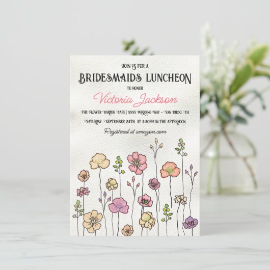 Wildflower bloementuin Vrijgezellenfeest Hand gete Kaart (Staand voorkant)