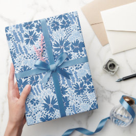 Wildflower Bloempatroon in blauw Cadeaupapier