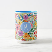 Wildflower Bloempatroon met Monogram Tweekleurige Koffiemok (Center)