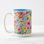 Wildflower Bloempatroon met Monogram Tweekleurige Koffiemok (Links)
