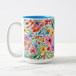  Wildflower Bloempatroon met Monogram Tweekleurige Koffiemok