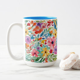  Wildflower Bloempatroon met Monogram Tweekleurige Koffiemok