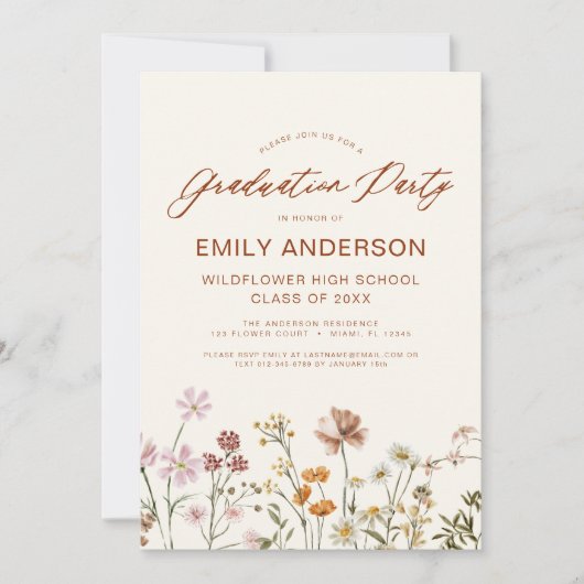 Wildflower Bloom Afstudeerfeest Boho Kaart (Voorkant)