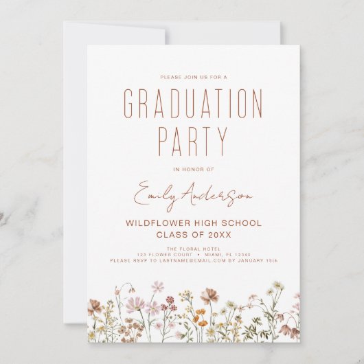 Wildflower Bloom Afstudeerfeest Boho Kaart (Voorkant)