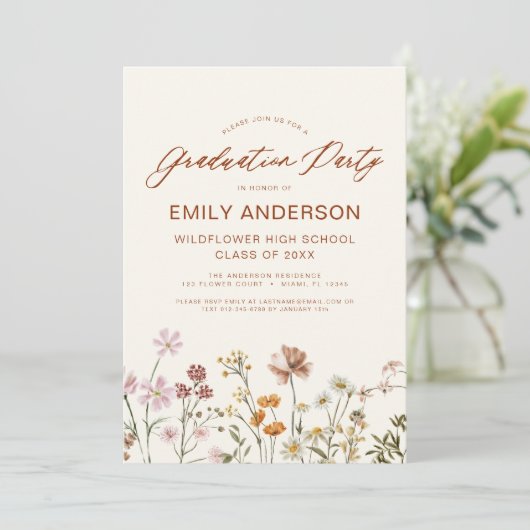 Wildflower Bloom Afstudeerfeest Boho Kaart (Staand voorkant)