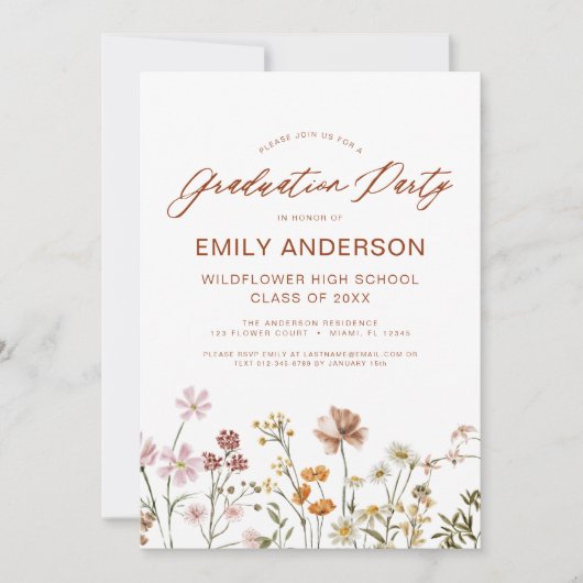 Wildflower Bloom Afstudeerfeest Boho Kaart (Voorkant)