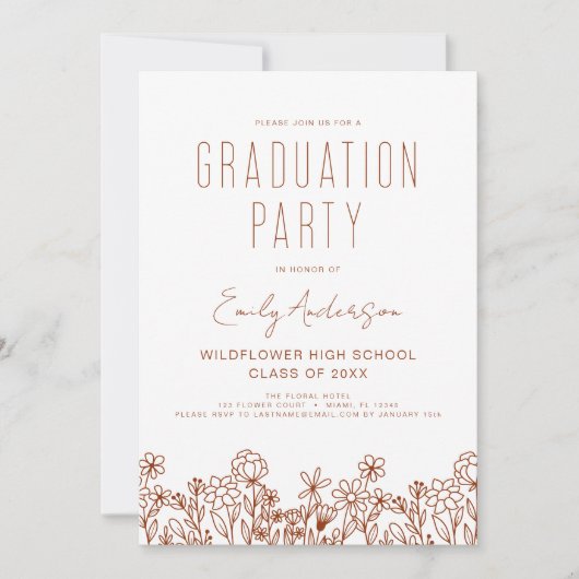 Wildflower Bloom Afstudeerfeest Boho Kaart (Voorkant)