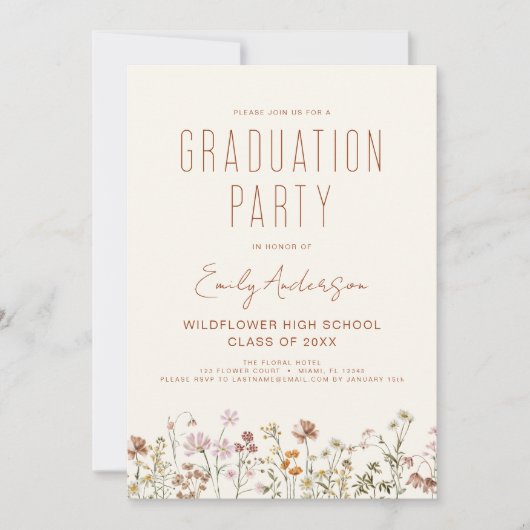 Wildflower Bloom Afstudeerfeest Boho Kaart (Voorkant)