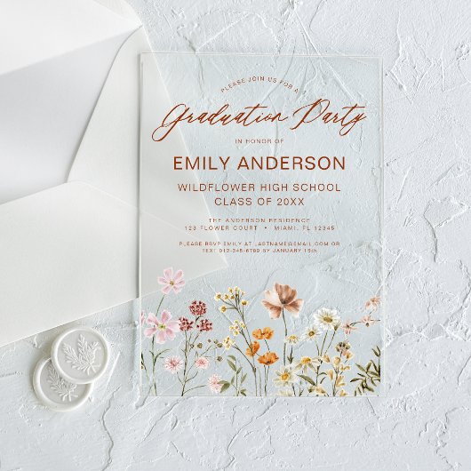 Wildflower Bloom Afstudeerfeest Foto Acryl Uitnodigingen