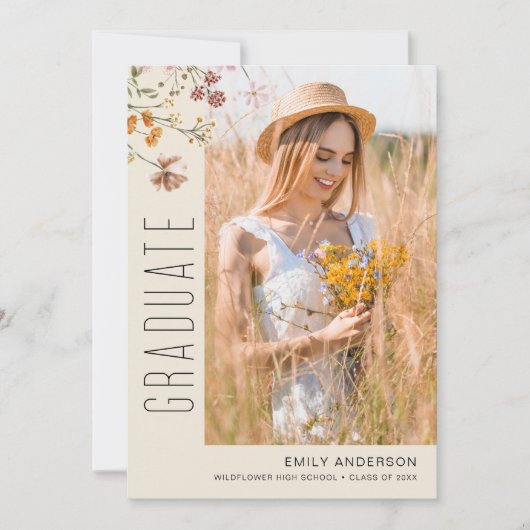 Wildflower Bloom Afstuderen Foto Aankondiging (Voorkant)