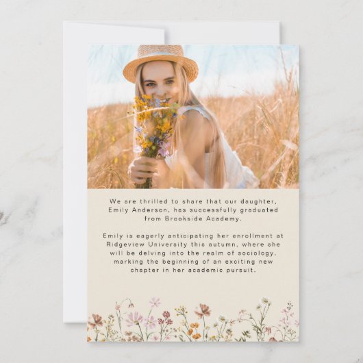 Wildflower Bloom Afstuderen Foto Aankondiging (Achterkant)