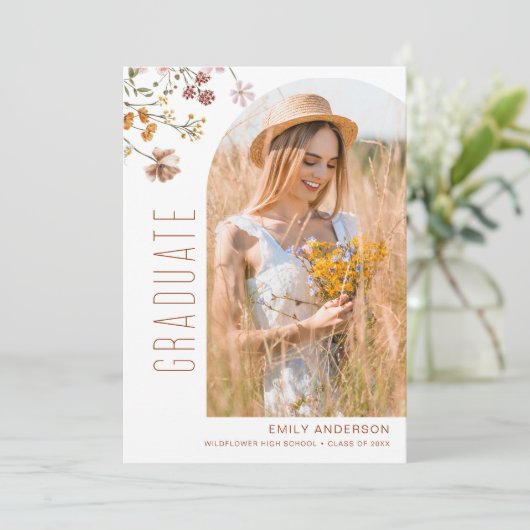Wildflower Bloom Afstuderen Foto Aankondiging (Staand voorkant)