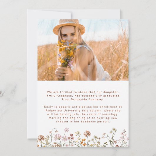 Wildflower Bloom Afstuderen Foto Aankondiging (Achterkant)