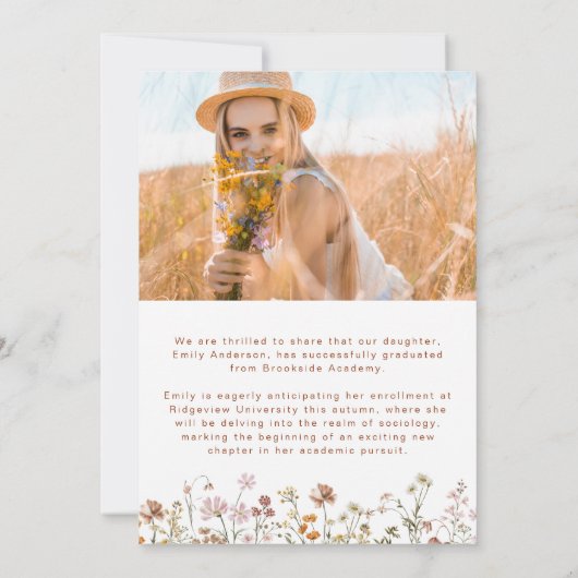 Wildflower Bloom Afstuderen Foto Aankondiging (Achterkant)