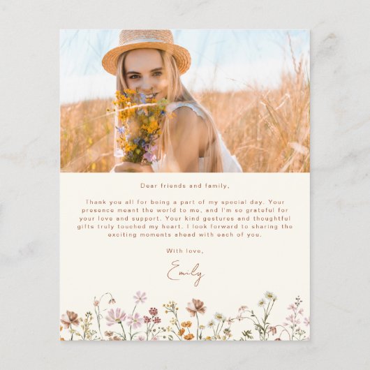 Wildflower Bloom Afstuderen Foto Dank u (Achterkant)