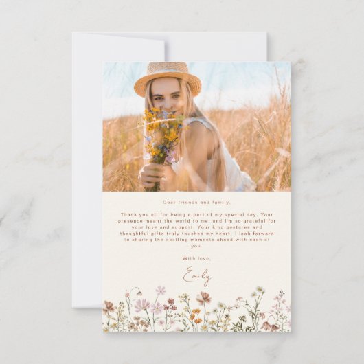 Wildflower Bloom Afstuderen Foto Dank u Bedankkaart (Achterkant)