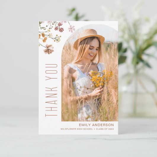 Wildflower Bloom Afstuderen Foto Dank u Kaart (Staand voorkant)