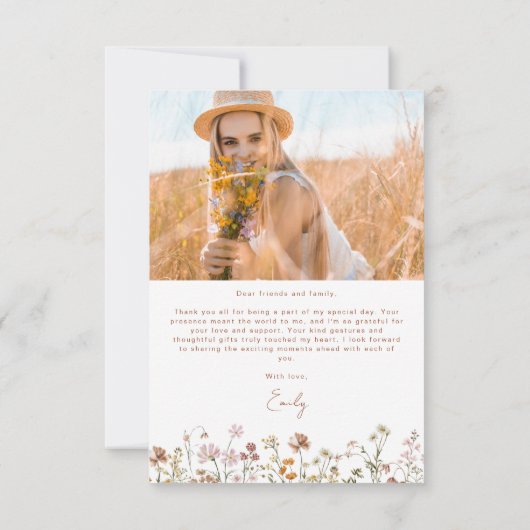 Wildflower Bloom Afstuderen Foto Dank u Kaart (Achterkant)