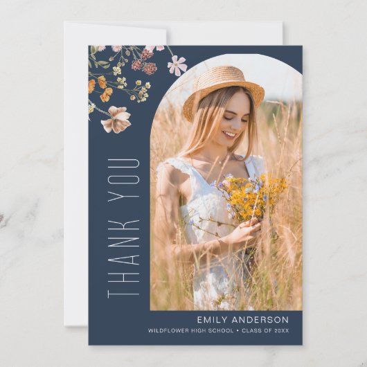Wildflower Bloom Afstuderen Foto Dank u Kaart (Voorkant)