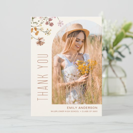 Wildflower Bloom Afstuderen Foto Dank u Kaart (Staand voorkant)