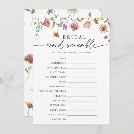 Wildflower Bloom Bridal Word Scramble Game Kaart (Voorkant / Achterkant)