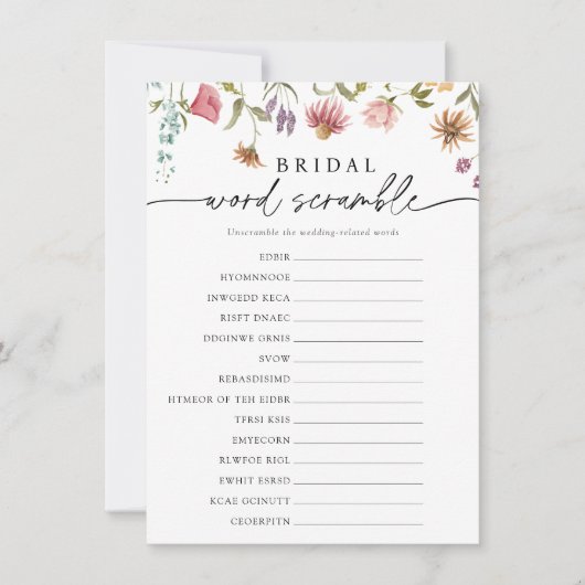 Wildflower Bloom Bridal Word Scramble Game Kaart (Voorkant)