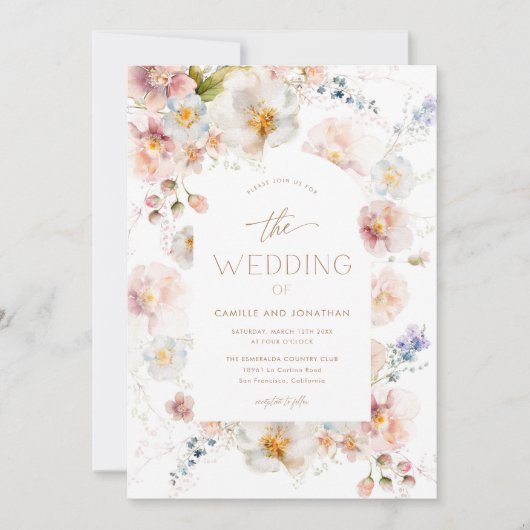Wildflower Bloom foto bruiloft uitnodiging (Voorkant)
