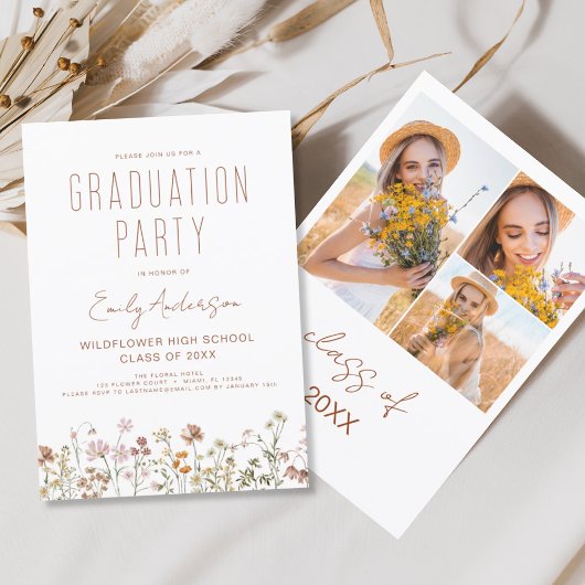 Wildflower Bloom Graduation Party Foto Boho Kaart
