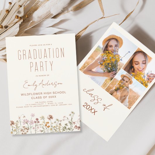 Wildflower Bloom Graduation Party Foto Boho Kaart