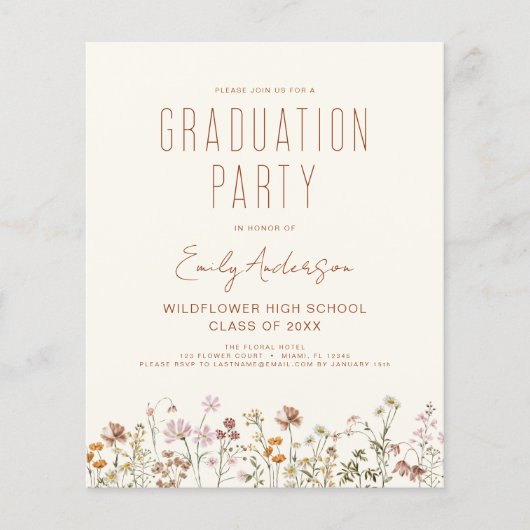 Wildflower Bloom Graduation Party Uitnodiging (Voorkant)