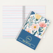 Wildflower Bloom Pastel Savvy Blauw Blad Tuinieren Notitieboek (Binnen)