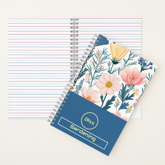 Wildflower Bloom Pastel Savvy Blauw Blad Tuinieren Notitieboek (Binnen)